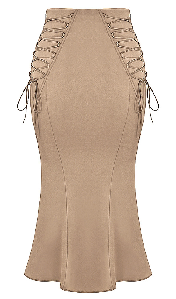 Corset Lace Up Midi Two Piece Dress Light Brown