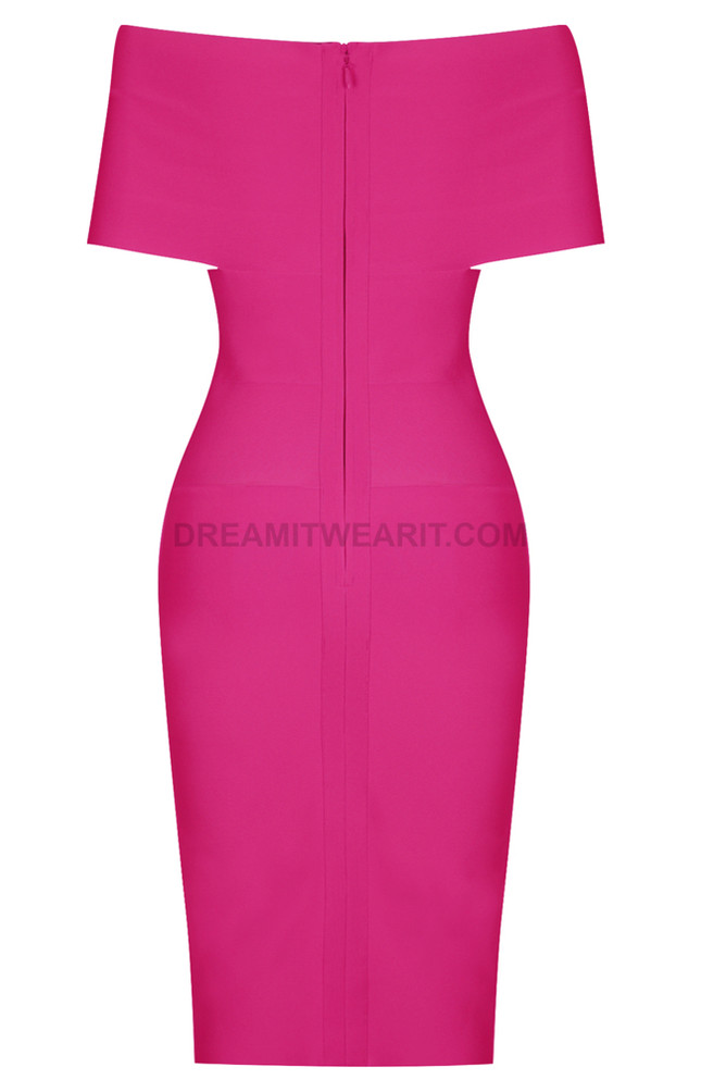 Cross Over Draped Bardot Dress Pink