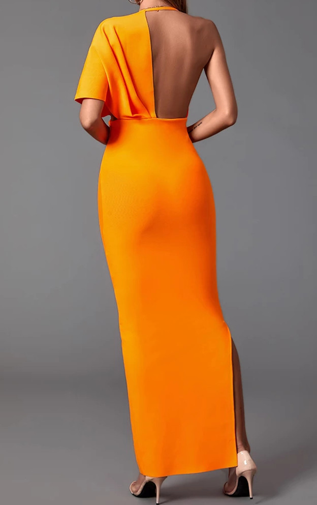 Halter Cape Backless Maxi Dress Orange