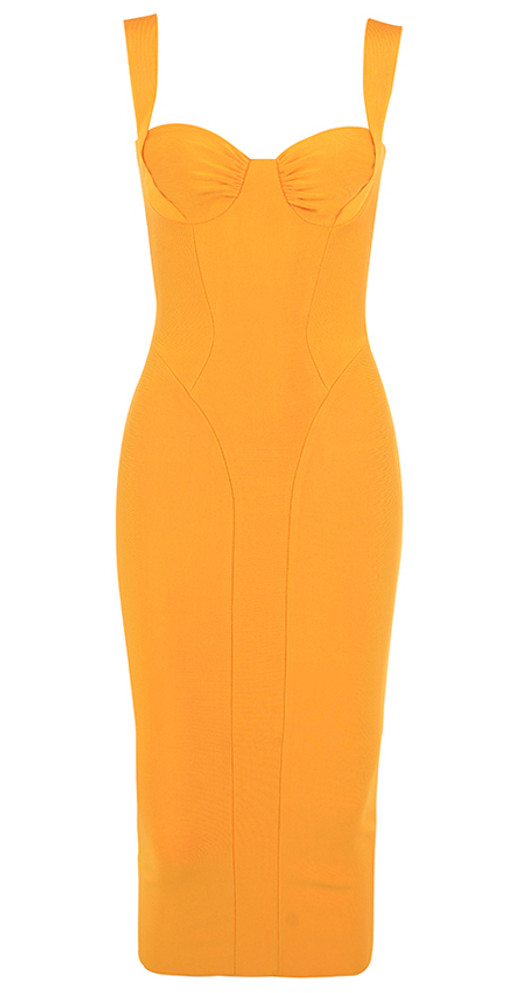 Draped Bustier Midi Dress Amber