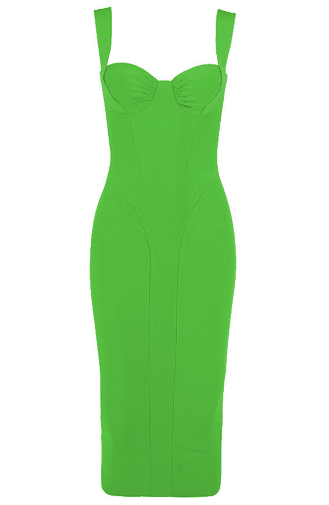 Draped Detail Bustier Midi Dress Green