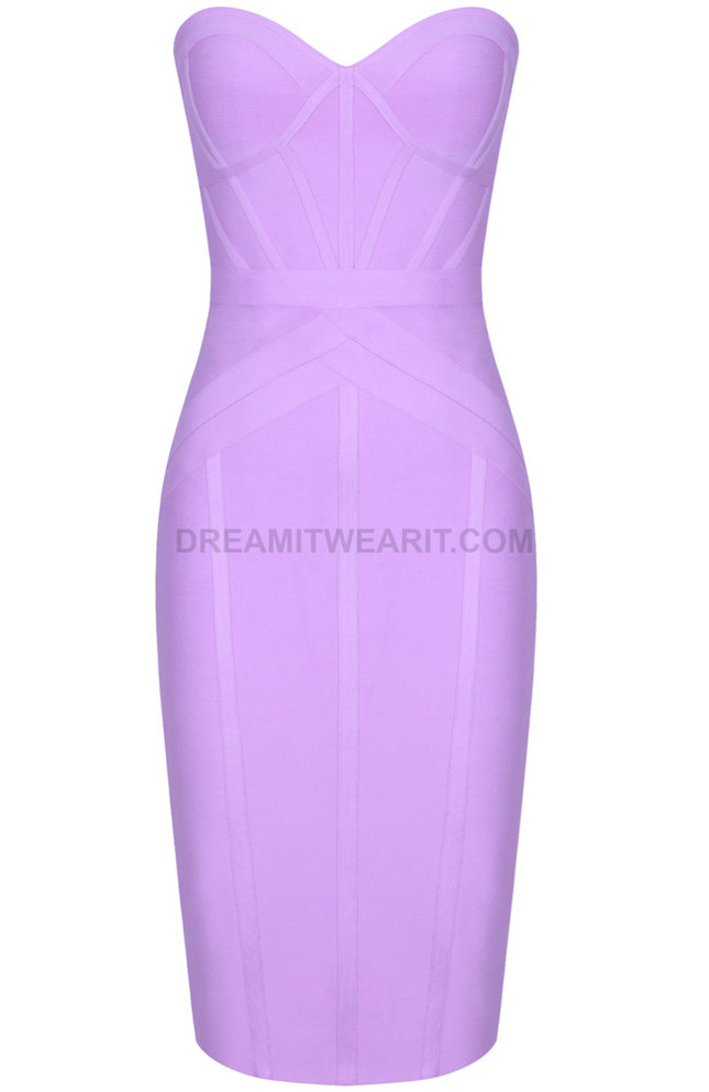 Strapless Structured Midi Dress Lavender