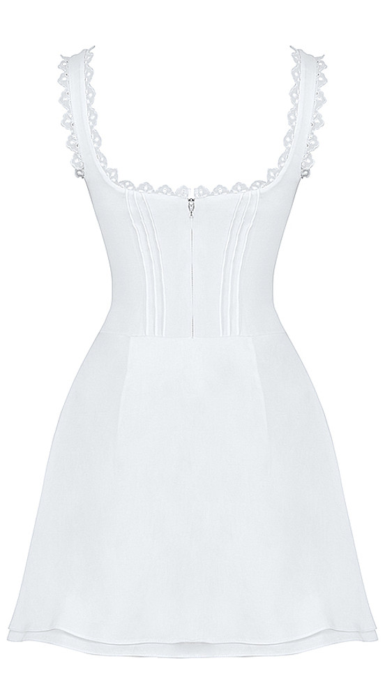 Lace Trim Bustier A Line Dress White