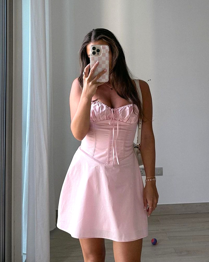 Draped Bustier Corset A Line Dress Pink