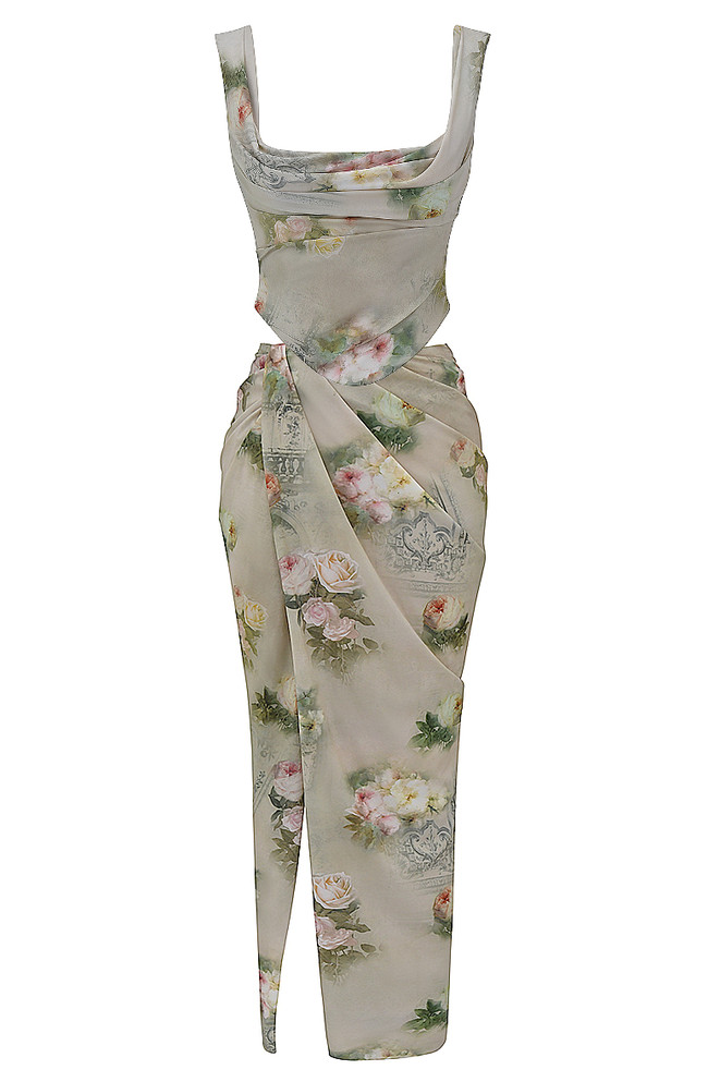 Floral Draped Corset Two Piece Maxi Dress