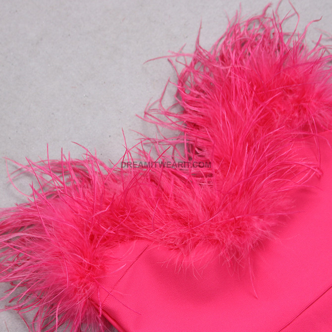 Feather Detail Strapless Maxi Dress Hot Pink