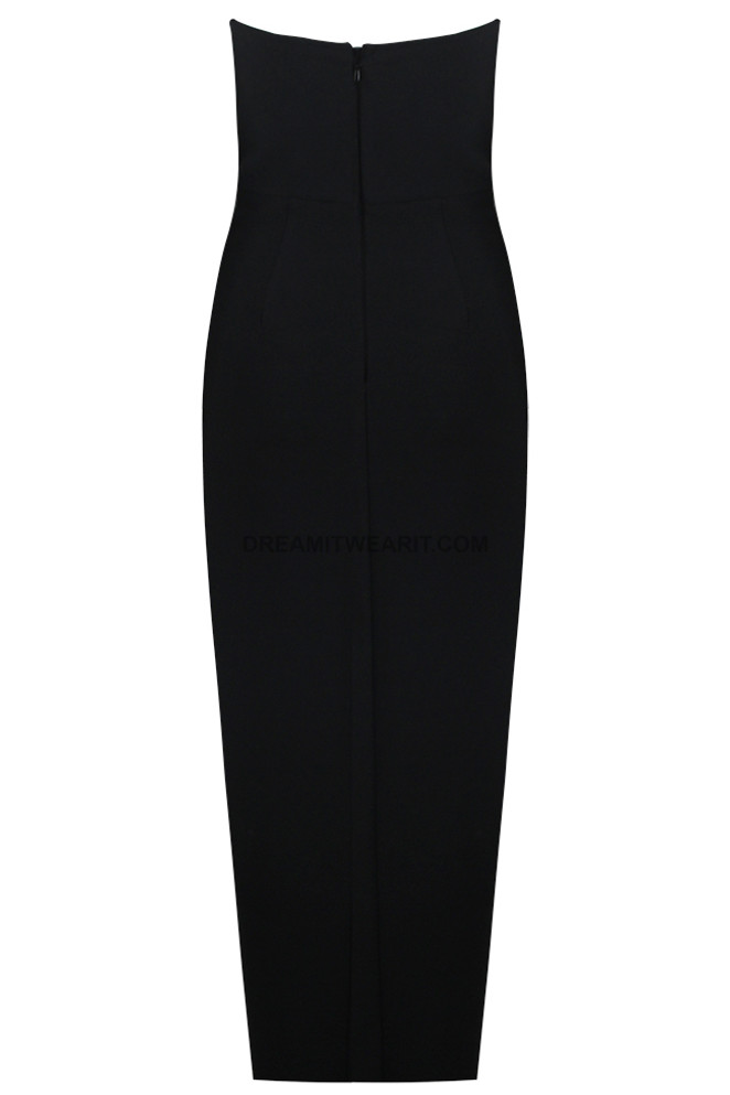 Strapless Embellished Maxi Dress Black Silver