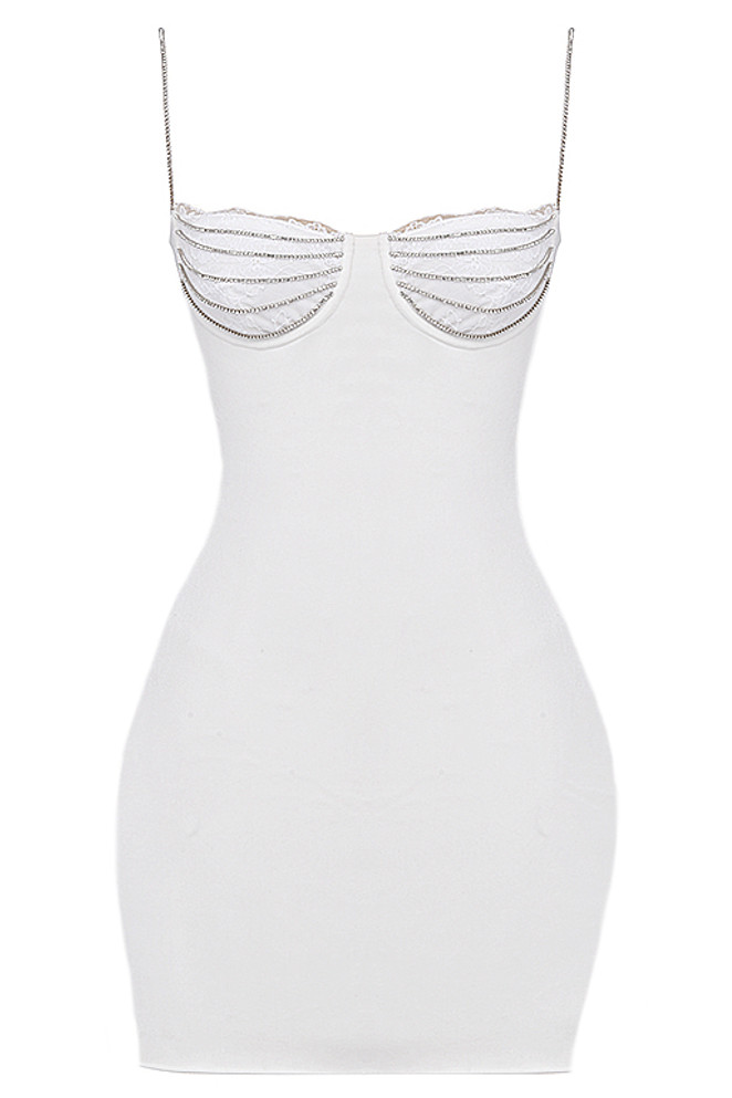 Chain Lace Bustier Dress White