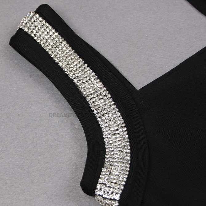 Rhinestone Detail Dress Black