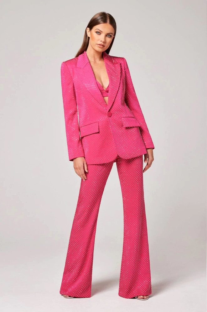 Sparkly Long Sleeve Three Piece Suit Hot Pink