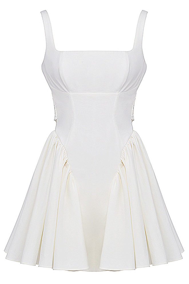 Skater Backless Bow Detail Dress White