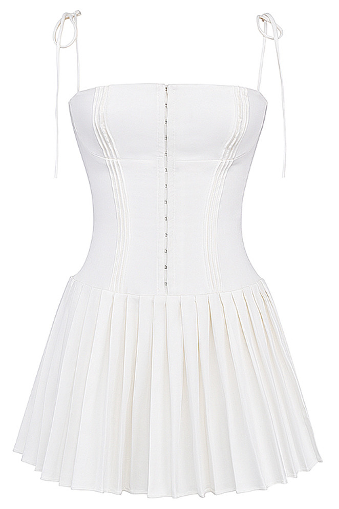 Corset Pleated Skater Dress White