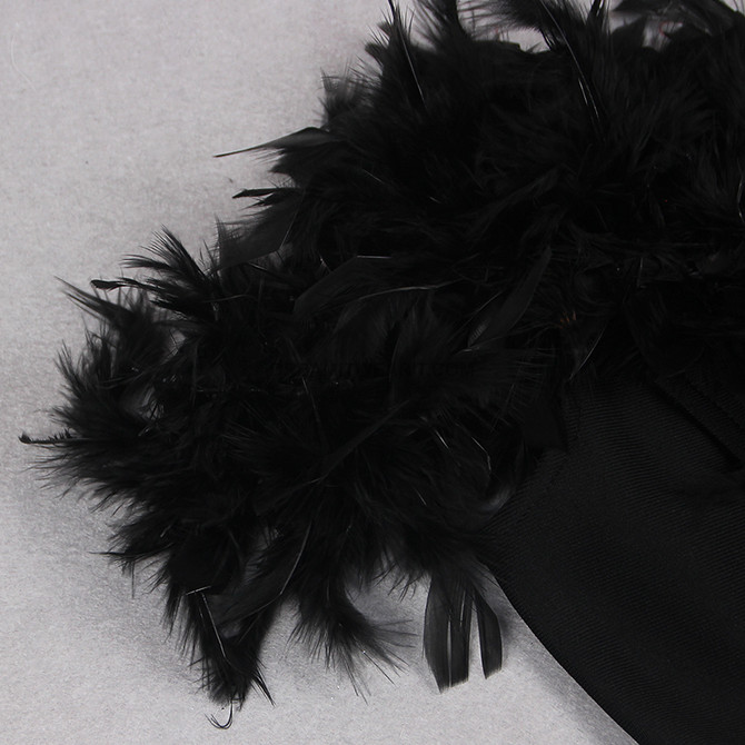 Off Shoulder Feather Midi Dress Black