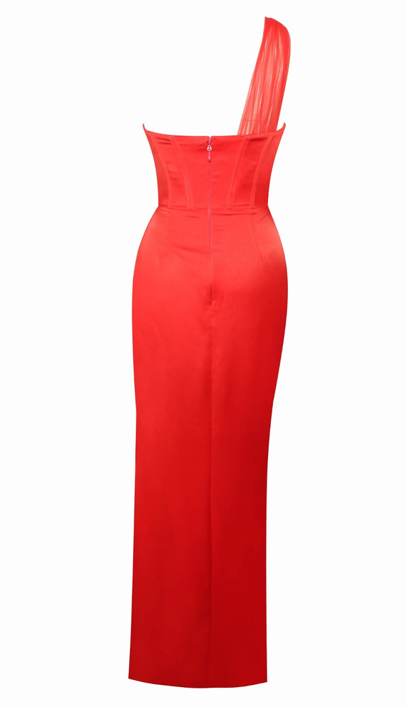 One Shoulder Corset Maxi Dress Red