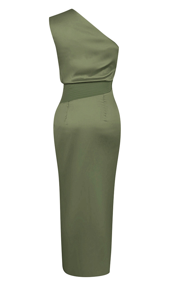 One Shoulder Draped Maxi Dress Green