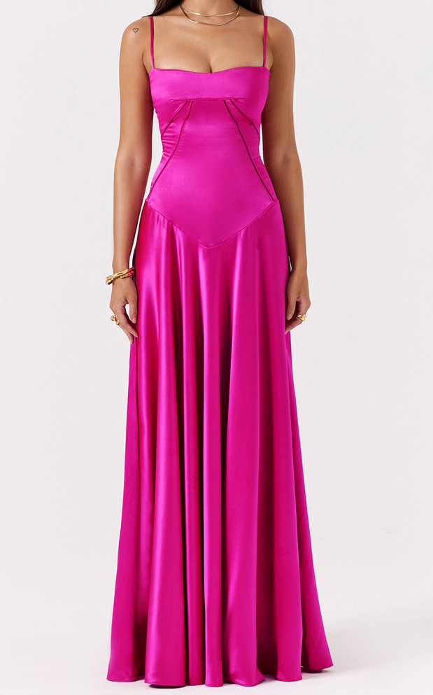 Corset A Line Maxi Dress Hot Pink