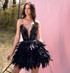 Strapless Feather Embellished Dress Black