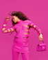 Long Sleeve Side Cut Out Dress Hot Pink