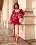 Long Sleeve Bustier Feather Sequin Dress Hot Pink