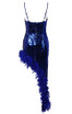 Feather Detail Sequin Maxi Dress Blue