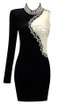 One Sleeve Embellished Velvet Dress Black