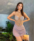 Strapless Crystal Bustier Draped Dress Nude