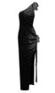 One Shoulder Crystal Maxi Velvet Dress Black
