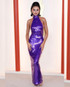 Halter Sequin Backless Maxi Dress Purple