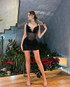 Crystal Sequin Bustier Draped Dress Black