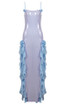 Flower Ruffle Detail Sequin Maxi Dress Silver Blue