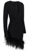 Long Sleeve Feather Asymmetric Hem Dress Black