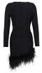 Long Sleeve Feather Hem Dress Black