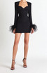 Feather Long Sleeve Bustier Dress Black