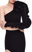 One Sleeve Ruffle Ribbed Midi Dress Black