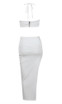 Halter Crystal Flower Ribbed Two Piece Dress White