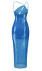 One Shoulder Cut Out Maxi Sequin Dress Blue