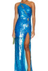 One Shoulder Cut Out Maxi Sequin Dress Blue