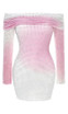 Long Sleeve Off Shoulder Studded Dress Pink