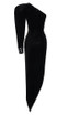 Puff Sleeve Crystal Maxi Velvet Dress Black