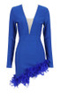 Long Sleeve Rhinestone Feather Dress Blue