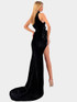 Halter Embellished Maxi Velvet Dress Black