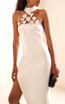 Halter Crystal Flower Detail Midi Dress White