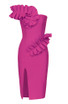One Shoulder Ruffle Detail Midi Dress Hot Pink