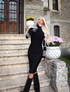 Crystal Long Sleeve Midi Dress Black