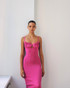 Draped Bustier Ribbed Midi Dress Hot Pink