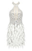 Halter Pearl Sequin Feather Dress White