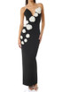 Flower Detail Pearl Straps Maxi Dress Black White