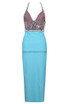 Halter Crystal Sequin Midi Dress Light Blue