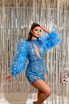 Feather Sleeves Sequin Dress Blue