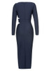 Long Sleeve Draped Midi Dress Navy Blue